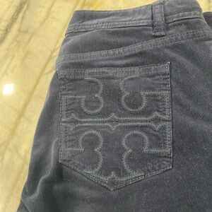 Tory Burch Dark Blue Jeans with Signature Pocket. Corduroy